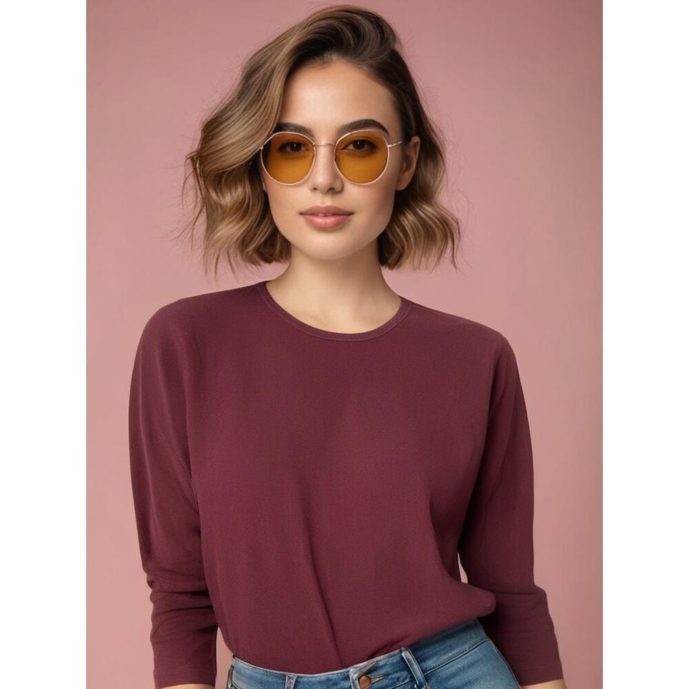 Talbots Women's Burgundy Long Sleeve Crew Neck Sweater Blouse Size Medium Casual